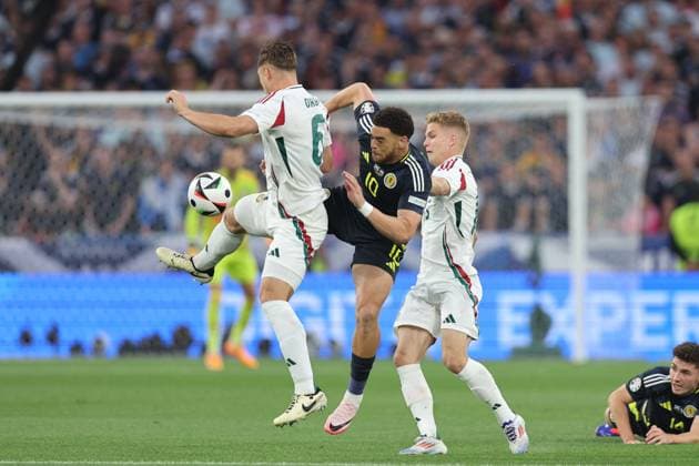 Willi Orban (Hungary)Che Adams (Scotland)Andras Schafer (Hungary) during the UEFA EURO, EM, Europameisterschaft,Fussball Germany 2024 match between Scotland 0-1 Hungary at Stuttgart Arena on June 23, 2024 in Stuttgart, Germany. Noxthirdxpartyxsales  (257445367)