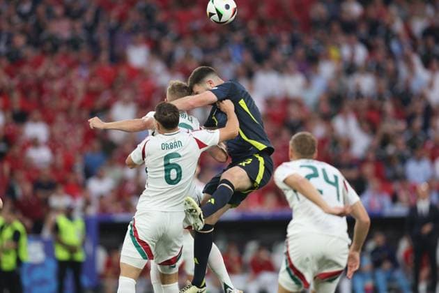 Willi Orban (Hungary)Grant Hanley (Scotland)Andras Schafer (Hungary) during the UEFA EURO, EM, Europameisterschaft,Fussball Germany 2024 match between Scotland 0-1 Hungary at Stuttgart Arena on June 23, 2024 in Stuttgart, Germany. Noxthirdxpartyxsales  (257445391)