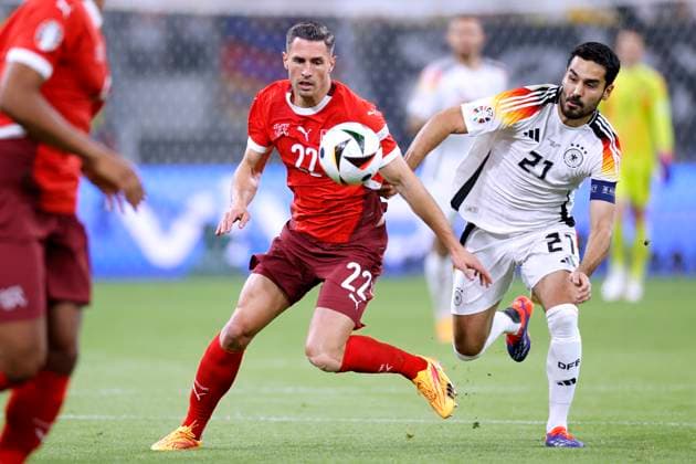 SCHAER Fabian Team Switzerland with Captain GUENDOGAN Ilkay UEFA Football EURO 2024 in Germany Preliminary Round Match Group A Switzerland Germany 1 1 on 23 06 2024 in Frankfurt DFL REGULATIONS PROHIBIT ANY USE OF PHOTOGRAPHS as IMAGE SEQUENCES and or QUASI VIDEO Copyright: xLacixPerenyix