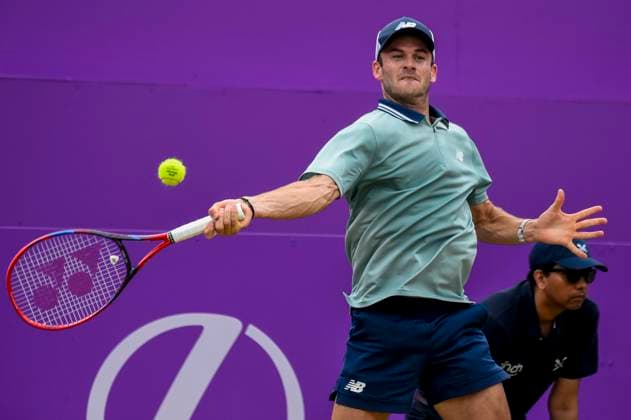 (240624) -- LONDON, June 24, 2024 -- Tommy Paul of the United States returns a shot during the men s singles final match between Tommy Paul of the United States and Lorenzo Musetti of Italy at the Cinch ATP, Tennis Herren Championships at The Queen s Club in London, Britain, June 23, 2024. (Photo by Xinhua) (SP)BRITAIN-LONDON-TENNIS-QUEEN S CLUB-MEN S SINGLES-FINAL StephenxChung 
