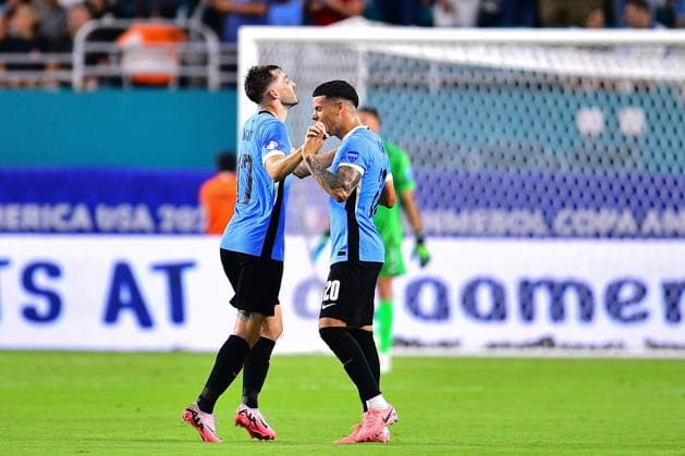 RECORD DATE NOT STATED Copa America USA 2024 Uruguay vs Panama Matias Vina celebrate this goal 3-0 of Uruguay during the game between Uruguay and Panama as part of the CONMEBOL Copa America USA 2024 group C, at Hard Rock Stadium, on June 23, 2024 in Miami Gardens, Florida, United States. MIAMI FLORIDA UNITED STATES  Copyright: xAdrianxMaciasx 20240623221106_CA_GC_2024_URU_PAN_VINA95