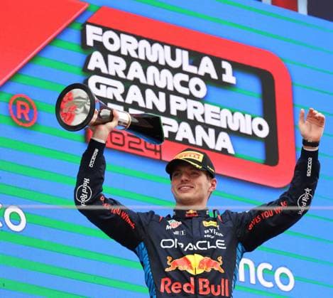 June 23, 2024, Sabadell, Barcelona, Spain: Montmelo Spain June 23, 2024 Max Verstappen(1 NL Redbull ) celebrates the victory and having come first during race at the Formula 1 Aramaco Spain Grand Prix 2024 in Montmelo Spain on 23 June 2024 Sabadell Spain - ZUMAu50_ 20240623_zsp_u50_040 Copyright: xXavixUrgelesx