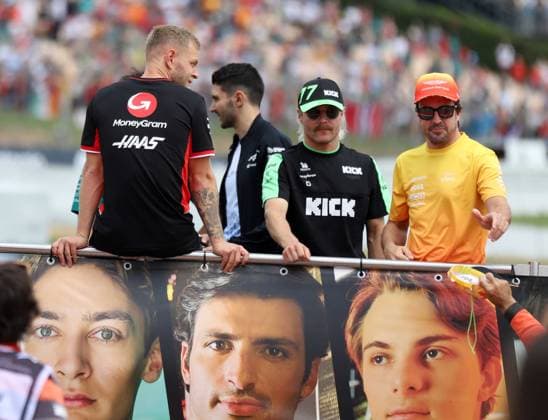 June 23, 2024, Sabadell, Barcelona, Spain: Montmelo Spain June 23, 2024 Fernando Alonso (14 ESP Aston Martin ) and Valtteri Bottas (77 FIN Kick Sauber) look during race at the Formula 1 Aramaco Spain Grand Prix 2024 in Montmelo Spain on 23 June 2024 Sabadell Spain - ZUMAu50_ 20240623_zsp_u50_142 Copyright: xXavixUrgelesx