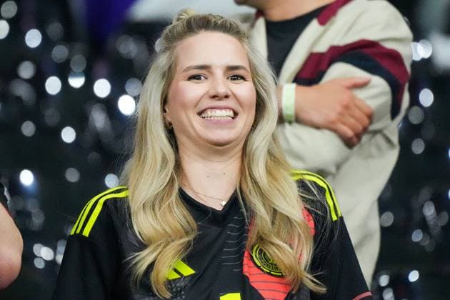 Anika, wife of goalkeeper Manuel Neuer Germany, Germany, 01 is happy about the group win Frankfurt 23 06 2024 Germany vs Switzerland, EURO2024 M25, Group A, EM Arena Frankfurt
