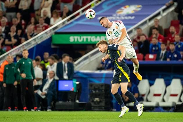 UEFA EURO 2024 Scotland Hungary 23 06 2024 Stuart Armstrong Scotland, 17 , Endre Botka Hungary, 21 UEFA EURO 2024 Scotland Hungary Stuttgart Stadium, Stuttgart 23 06 2024 Copyright: xBEAUTIFULxSPORTS Buriakovx