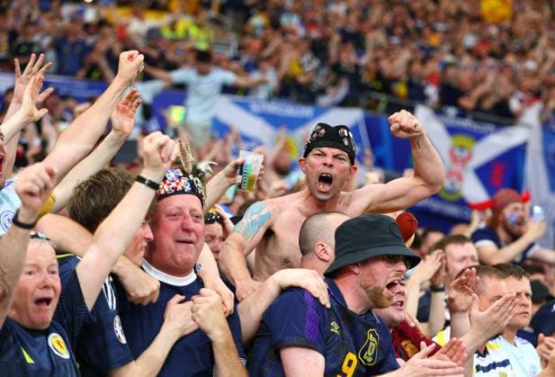 Fans of Scotland Scotland v Hungary, UEFA European Championship, EM, Europameisterschaft 2024, Group A, Football, Stuttgart Arena, Stuttgart, Germany, 23 Jun 2024 EDITORIAL USE ONLY No use with unauthorised audio, video, data, fixture lists, club league logos or live services. Online in-match use limited to 120 images, no video emulation. No use in betting, games or single club league player publications. Copyright: xMichaelxZemanek Shutterstockx 14548075ez