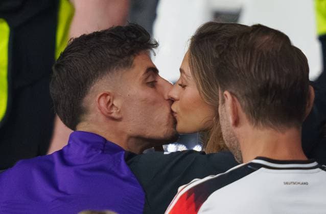 Sophia Weber, girlfriend kisses Kai Havertz, DFB 7 in the group A stage match GERMANY - SWITZERLAND 1-1 of the UEFA European Championships 2024 on Jun 23, 2024 in Frankfurt, Germany.