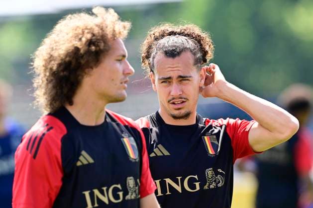 EURO 2024, Nationalteam Belgien, Training Belgium Media Activities - UEFA EURO, EM, Europameisterschaft,Fussball 2024 24 06 2024 FREIBERG AM NECKA, GERMANY - JUNE 24 : Faes Wout defender of Belgium and Theate Arthur defender of Belgium during a training session of the Belgian Red Devils at the UEFA EURO 2024 European Football Championship tournament on June 24, 2024 in Freiberg am Necka, Germany, 24 06 2024 Freiberg am Necka Germany  Copyright: xPeterxDexVoechtx