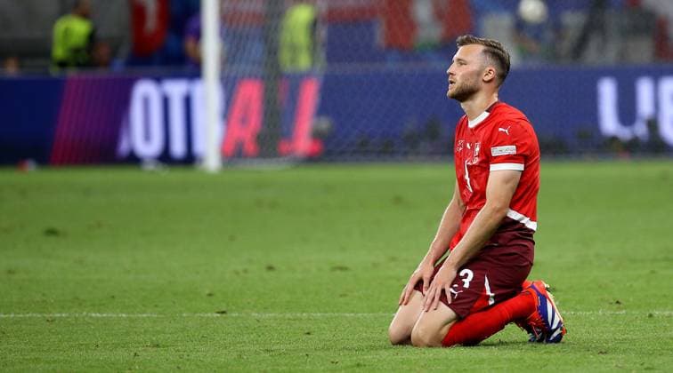 BAU 23 06 2024 Frankfurt Football EM 2024 Switzerland vs Germany, Silvan Widmer SUI disappointed