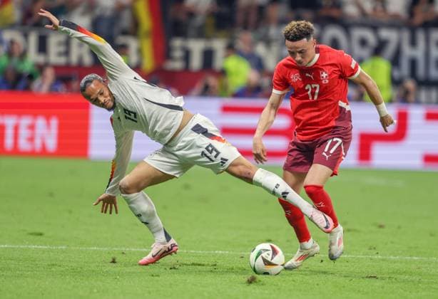 Soccer EURO2024 Group A Switzerland vs Germany 23 06 24, Germany vs Switzerland in Frankfurt, Leroy SanÃ GER , Ruben Vargas SUI ,