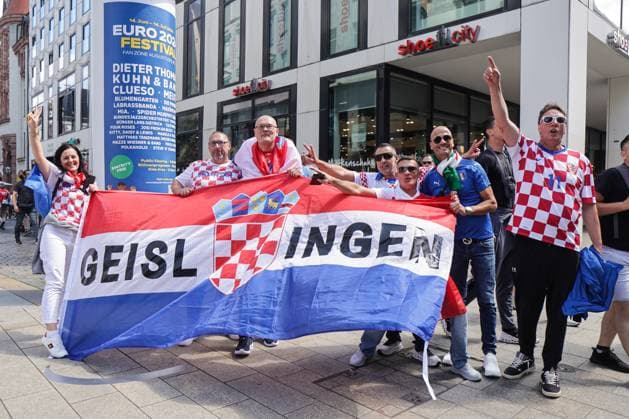 PXL_CRO football fans Croatian football fans in Leipzig, Germany before UEFA EURO, EM, Europameisterschaft,Fussball 2024 football match Croatia - Italy on 24. June 2024. LukaxStanzl PIXSELL