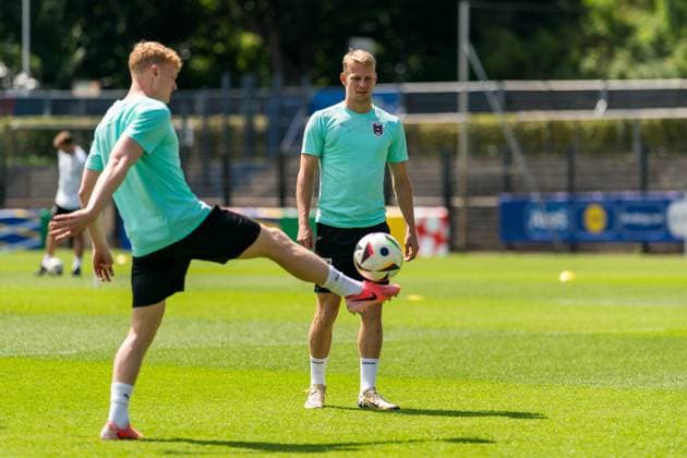 EURO 2024, Nationalteam Österreich, Training SOCCER - UEFA EURO, EM, Europameisterschaft,Fussball 2024 BERLIN,GERMANY,24.JUN.24 - UEFA EURO 2024, group stage, Austria vs Netherlands, preview, training Team AUT. Image shows Marco Gruell (AUT).  GEPAxpictures xJohannesxFriedl