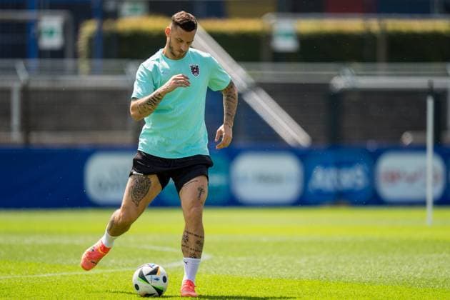 EURO 2024, Nationalteam Österreich, Training SOCCER - UEFA EURO, EM, Europameisterschaft,Fussball 2024 BERLIN,GERMANY,24.JUN.24 - UEFA EURO 2024, group stage, Austria vs Netherlands, preview, training Team AUT. Image shows Marko Arnautovic (AUT).  GEPAxpictures xJohannesxFriedl