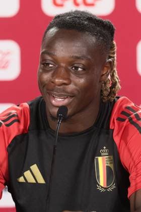 Belgium s Jeremy Doku pictured during a press conference, PK, Pressekonferenz of Belgian national soccer team Red Devils, Monday 24 June 2024 at their base camp in Freiberg am Neckar, Germany, during the UEFA EURO, EM, Europameisterschaft,Fussball 2024 European Soccer Championships. The Red Devils play in Group E at the Euro 2024 European Championships in Germany and have one last game to play. BRUNOxFAHY  x95171916x
