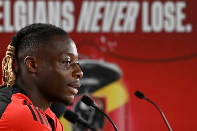 Belgium Media Activities - UEFA EURO, EM, Europameisterschaft,Fussball 2024 24 06 2024 FREIBERG AM NECKA, GERMANY - JUNE 24 : Doku Jeremy forward of Belgium talking to the press during a press conference, PK, Pressekonferenz of the Belgian Red Devils at the UEFA EURO 2024 European Football Championship tournament on June 24, 2024 in Freiberg am Necka, Germany, 24 06 2024 Freiberg am Necka Germany  Copyright: xPeterxDexVoechtx