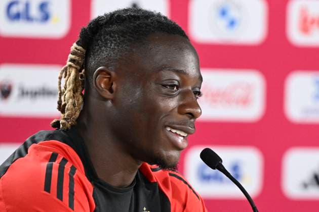Belgium Media Activities - UEFA EURO, EM, Europameisterschaft,Fussball 2024 24 06 2024 FREIBERG AM NECKA, GERMANY - JUNE 24 : Doku Jeremy forward of Belgium talking to the press during a press conference, PK, Pressekonferenz of the Belgian Red Devils at the UEFA EURO 2024 European Football Championship tournament on June 24, 2024 in Freiberg am Necka, Germany, 24 06 2024 Freiberg am Necka Germany  Copyright: xPeterxDexVoechtx