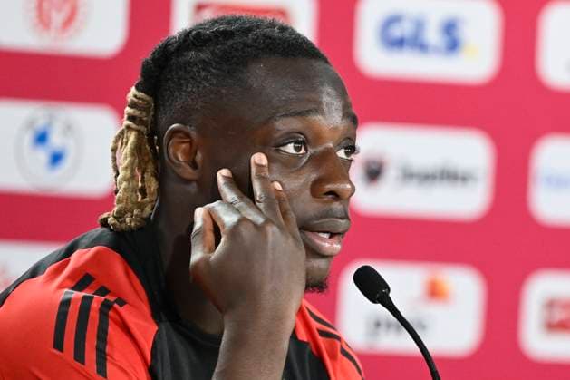 Belgium Media Activities - UEFA EURO, EM, Europameisterschaft,Fussball 2024 24 06 2024 FREIBERG AM NECKA, GERMANY - JUNE 24 : Doku Jeremy forward of Belgium talking to the press during a press conference, PK, Pressekonferenz of the Belgian Red Devils at the UEFA EURO 2024 European Football Championship tournament on June 24, 2024 in Freiberg am Necka, Germany, 24 06 2024 Freiberg am Necka Germany  Copyright: xPeterxDexVoechtx