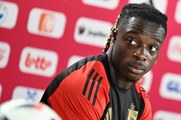 Belgium Media Activities - UEFA EURO, EM, Europameisterschaft,Fussball 2024 24 06 2024 FREIBERG AM NECKA, GERMANY - JUNE 24 : Doku Jeremy forward of Belgium talking to the press during a press conference, PK, Pressekonferenz of the Belgian Red Devils at the UEFA EURO 2024 European Football Championship tournament on June 24, 2024 in Freiberg am Necka, Germany, 24 06 2024 Freiberg am Necka Germany  Copyright: xPeterxDexVoechtx