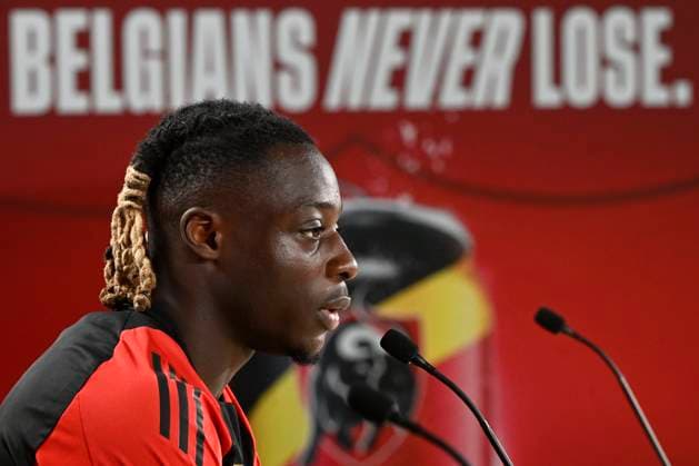 Belgium Media Activities - UEFA EURO, EM, Europameisterschaft,Fussball 2024 24 06 2024 FREIBERG AM NECKA, GERMANY - JUNE 24 : Doku Jeremy forward of Belgium talking to the press during a press conference, PK, Pressekonferenz of the Belgian Red Devils at the UEFA EURO 2024 European Football Championship tournament on June 24, 2024 in Freiberg am Necka, Germany, 24 06 2024 Freiberg am Necka Germany  Copyright: xPeterxDexVoechtx