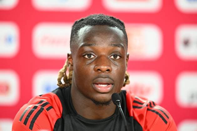 Belgium Media Activities - UEFA EURO, EM, Europameisterschaft,Fussball 2024 24 06 2024 FREIBERG AM NECKA, GERMANY - JUNE 24 : Doku Jeremy forward of Belgium talking to the press during a press conference, PK, Pressekonferenz of the Belgian Red Devils at the UEFA EURO 2024 European Football Championship tournament on June 24, 2024 in Freiberg am Necka, Germany, 24 06 2024 Freiberg am Necka Germany  Copyright: xVincentxKalutx