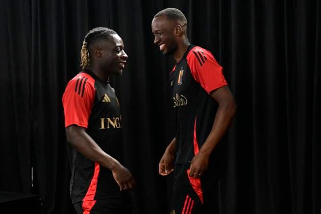 Belgium Media Activities - UEFA EURO, EM, Europameisterschaft,Fussball 2024 24 06 2024 FREIBERG AM NECKA, GERMANY - JUNE 24 : Lukebakio Dodi forward of Belgium and Doku Jeremy forward of Belgium talking to the press during a press conference, PK, Pressekonferenz of the Belgian Red Devils at the UEFA EURO 2024 European Football Championship tournament on June 24, 2024 in Freiberg am Necka, Germany, 24 06 2024 Freiberg am Necka Germany  Copyright: xPeterxDexVoechtx