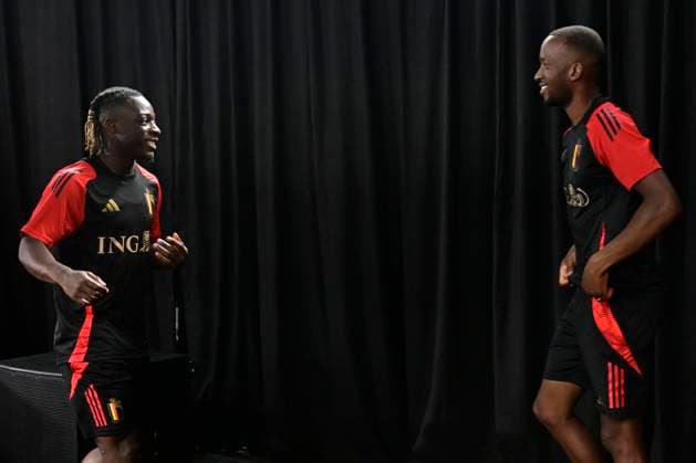 Belgium Media Activities - UEFA EURO, EM, Europameisterschaft,Fussball 2024 24 06 2024 FREIBERG AM NECKA, GERMANY - JUNE 24 : Lukebakio Dodi forward of Belgium and Doku Jeremy forward of Belgium talking to the press during a press conference, PK, Pressekonferenz of the Belgian Red Devils at the UEFA EURO 2024 European Football Championship tournament on June 24, 2024 in Freiberg am Necka, Germany, 24 06 2024 Freiberg am Necka Germany  Copyright: xPeterxDexVoechtx