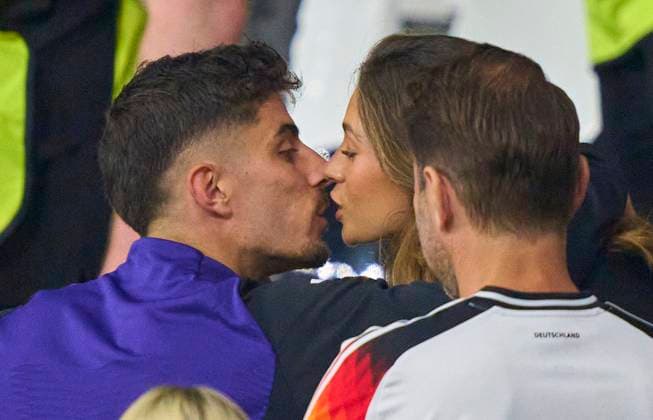 Sophia Weber, girlfriend kisses Kai Havertz in the group A stage match GERMANY - SWITZERLAND 1-1 of the UEFA European Championships 2024 on Jun 23, 2024 in Frankfurt, Germany.