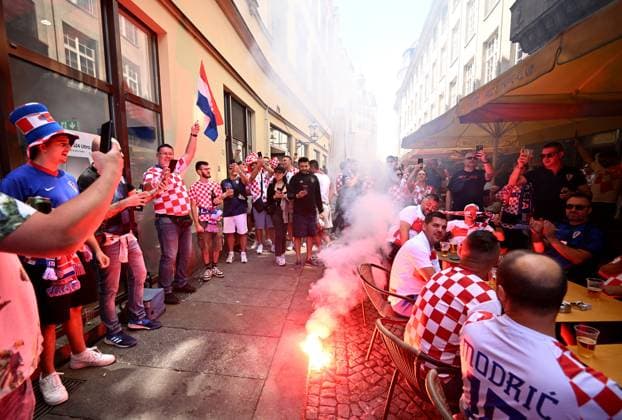 PXL_CRO football fans Croatian football fans in Leipzig, Germany before UEFA EURO, EM, Europameisterschaft,Fussball 2024 football match Croatia - Italy on 24. June 2024. MarkoxLukunic PIXSELL