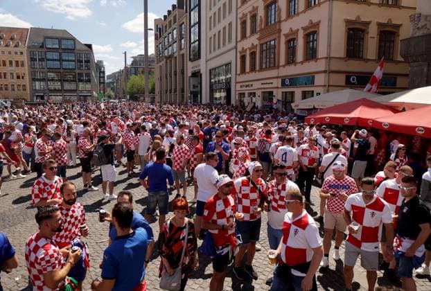 PXL_CRO football fans Croatian football fans in Leipzig, Germany before UEFA EURO, EM, Europameisterschaft,Fussball 2024 football match Croatia - Italy on 24. June 2024. LukaxStanzl PIXSELL