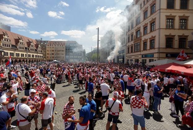 PXL_CRO football fans Croatian football fans in Leipzig, Germany before UEFA EURO, EM, Europameisterschaft,Fussball 2024 football match Croatia - Italy on 24. June 2024. LukaxStanzl PIXSELL
