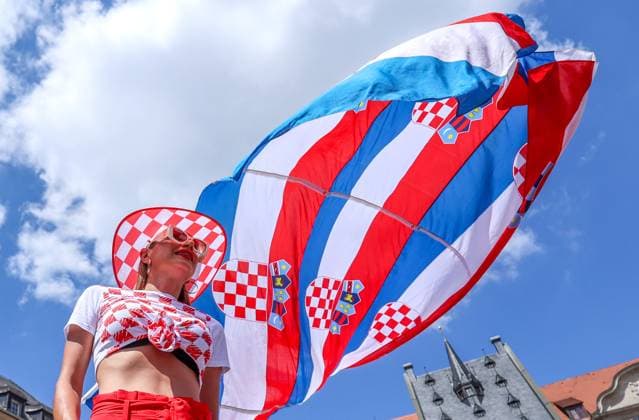 PXL_CRO football fans Croatian football fans in Leipzig, Germany before UEFA EURO, EM, Europameisterschaft,Fussball 2024 football match Croatia - Italy on 24. June 2024. SanjinxStrukic PIXSELL