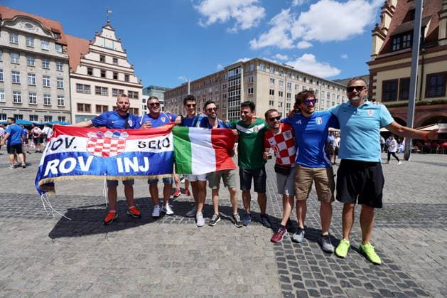 PXL_CRO football fans Croatian football fans in Leipzig, Germany before UEFA EURO, EM, Europameisterschaft,Fussball 2024 football match Croatia - Italy on 24. June 2024. SanjinxStrukic PIXSELL