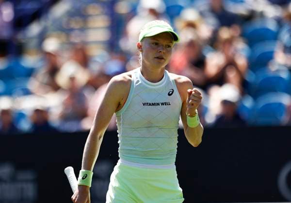 24th June 2024; Devonshire Park, Eastbourne, East Sussex, England: Rothesay International Eastbourne, Day 1, Harriet Dart (GBR) shows emotion in the match against Marie Bouzkova (CZE), womens singles match  ActionPlus12659780 HongboxChen