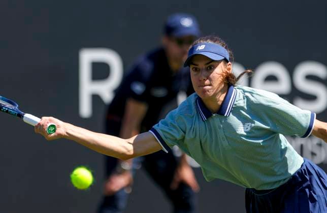 24th June 2024; Devonshire Park, Eastbourne, East Sussex, England: Rothesay International Eastbourne, Day 1, Sorana Cirstea (ROU) plays a forehand against Anhelina Kalinina (UKR) , womens singles match  ActionPlus12659786 HongboxChen