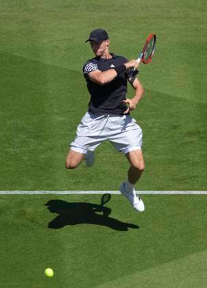 24th June 2024; Devonshire Park, Eastbourne, East Sussex, England: Rothesay International Eastbourne, Day 1; Billy Harris(GBR) plays a forehand against Jacob Fearnley (GBR), mens singles match  ActionPlus12659796 HongboxChen