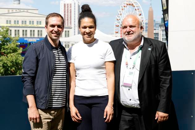 Philipp Lahm, Celia Å aÅ¡iÄ‡ and Jörg Junhold at the media briefing on the interim results of the UEFA EURO 2024 matches in Liepzig at the Media Centre Leipzig, 24 06 2024 Foto:xR.xStoffelsx xFuturexImagex uefa_mediengespraech_4621
