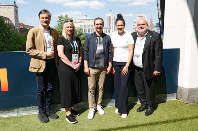Heiko Rosenthal, Katie Brazier, Philipp Lahm, Celia Sacic and Jörg Junhold at the media briefing on the interim results of the UEFA EURO 2024 matches in Liepzig at the Media Centre Leipzig, 24 06 2024 Foto:xR.xStoffelsx xFuturexImagex uefa_mediengespraech_4623