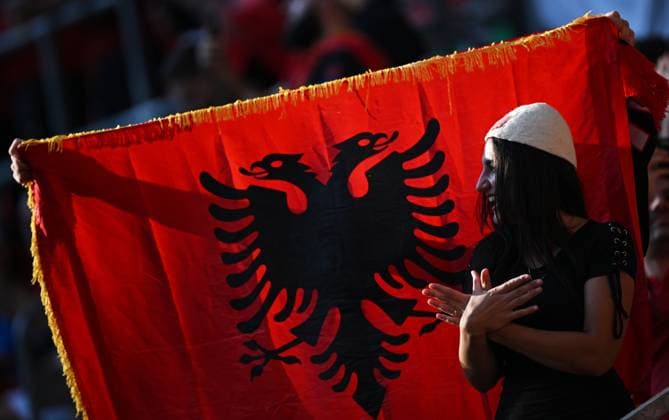Russia Soccer Euro 2024 Albania - Spain 8715773 24.06.2024 Albania s supporters cheer before the UEFA EURO, EM, Europameisterschaft,Fussball 2024 Group B soccer match between Albania and Spain at the Duesseldorf Arena in Duesseldorf, Germany. Alexey Filippov Sputnik Dusseldorf Germany  Copyright: xAlexeyxFilippovx