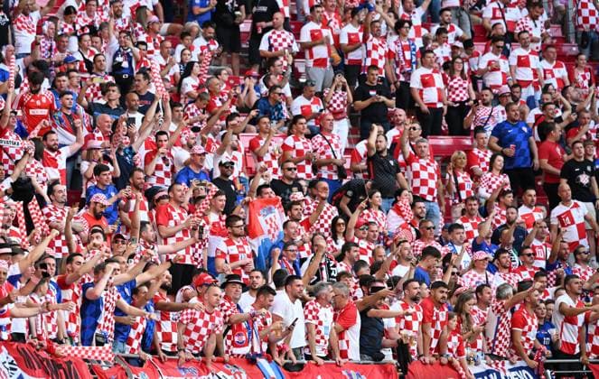 Leipzig, Germany, 240624. Leipzig Stadium. UEFA EURO, EM, Europameisterschaft,Fussball 2024. Croatian fans before the start of the match between Croatia and Italy in the 3rd round of Group B of the European Championship, EM, Europameisterschaft Photo: Ante Cizmic CROPIX Leipzig Germany Copyright: xxAntexCizmicx xCROPIXx hrvatska_italija80-240624