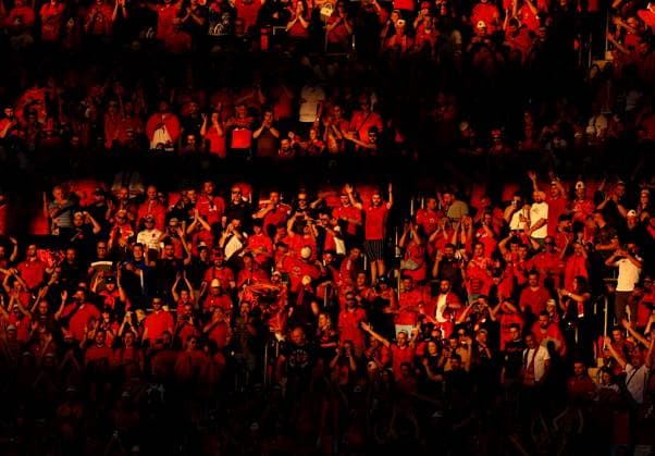 Albanian fans in their seats ahead of kick off Albania v Spain, UEFA European Championship, EM, Europameisterschaft 2024, Group B, Football, Dusseldorf Arena, Dusseldorf, Germany, 24 Jun 2024 EDITORIAL USE ONLY No use with unauthorised audio, video, data, fixture lists, club league logos or live services. Online in-match use limited to 120 images, no video emulation. No use in betting, games or single club league player publications.  Copyright: xKieranxMcManus Shutterstockx 14551047j