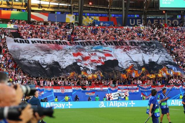 Croatia Italy UEFA EURO 2024 Leipzig, 24 06 2024, Leipzig Stadium, UEFA EURO 2024 Germany, Gr F Preliminary Round , Croatia CRO vs ITALY ITA , In the picture fans Croatia show choreo ,
