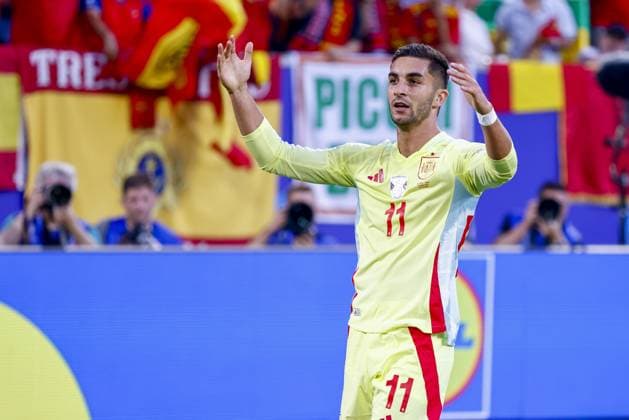 DUSSELDORF, Dusseldorf Arena ,24-06-2024 , European Football Championship Euro2024, Group stage match no.27 between Albania and Spain, Spain player Ferran Torres scores the 0-1 Albania - Spain (Euro2024)  x25588389x Copyright: