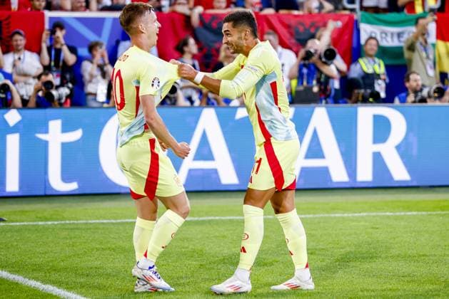 DUSSELDORF, Dusseldorf Arena ,24-06-2024 , European Football Championship Euro2024, Group stage match no.27 between Albania and Spain, Spain player Ferran Torres scores the 0-1 Albania - Spain (Euro2024)  x25588475x Copyright: