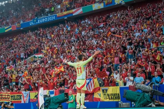 EURO 2024 - Matchday 3, Group B: Albania vs. Spain Ferran Torres scores the opening goal for Spain and celebrates during the EURO 2024 Matchday 3,, Group B match between Albania and Spain on 24 June 2024, at Duesseldorf Arena, in Duesseldorf, Germany Duesseldorf Duesseldorf Arena Germany Copyright: xAlexandraxFechetex _ADR4458