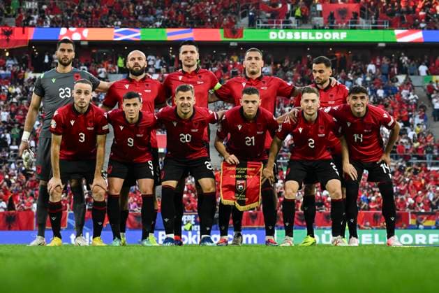 Team photo Albania, Albania vs Spain , Football, UEFA Euro 2024, Group stage, Matchday 3, 24 06 2024 Düsseldorf Nordrhein Westfalen Germany Copyright: xkolbert-press MarcxNiemeyerx