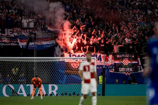 Croatia v Italy, UEFA EURO, EM, Europameisterschaft,Fussball 2024, Leipzig, Germany Leipzig, Germany. 24th, June 2024. Football fans of Croatia seen on the stands during the UEFA Euro 2024 match in Group B between Croatia and Italy at Red Bull Arena in Leipzig. Leipzig Germany  Copyright: xGonzalesxPhoto LassexLagonix