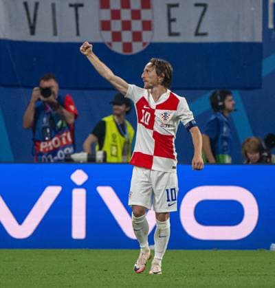 Football, Men, Season 2023 24, UEFA Euro 2024, Group B 3 Matchday in Leipzig, Croatia Italy, Luka Modric Croatia , cheering after scoring 1 0, 24 06 2024, Copyright: xMatthiasxKochx
