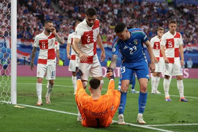 Leipzig, Germany, 24th June 2024. Alessandro Bastoni of Italy reacts after Dominik Livakovic of Croatia saved a point blank header from the Italian defender during the UEFA European Championships match at Leipzig Stadium, Leipzig. Picture credit should read: Jonathan Moscrop Sportimage EDITORIAL USE ONLY. No use with unauthorised audio, video, data, fixture lists, club league logos or live services. Online in-match use limited to 120 images, no video emulation. No use in betting, games or single club league player publications. SPI-3190-0018
