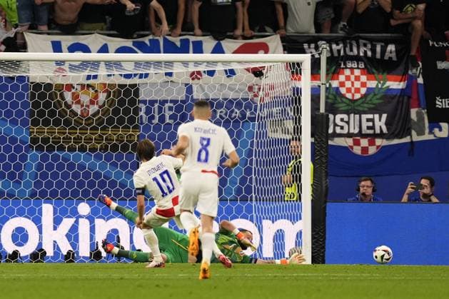 Italy s goalkeeper Gianluigi Donnarumma saves the penalty shot of Croatia s Luka Modric during the Euro 2024 soccer match between Croatia and Italy at the Leipzig stadium, Lipsia, Germany - Monday 24, June, 2024. - Soccer.  Copyright: xFabioxFerrari LaPressex