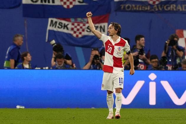 Croatia s Luka Modric celebrates after scoring goal 1-0 during the Euro 2024 soccer match between Croatia and Italy at the Leipzig stadium, Lipsia, Germany - Monday 24, June, 2024. - Soccer.  Copyright: xFabioxFerrari LaPressex